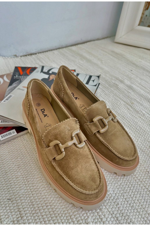 Suède mocassins met ornamenten D&A TW117 bruin