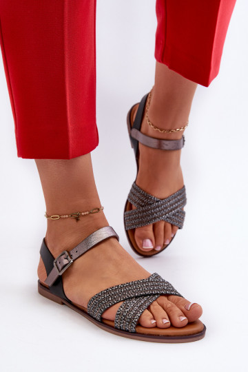 Platte sandalen voor dames S.Barski MY923 zwarte kleur