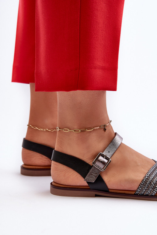 Platte sandalen voor dames S.Barski MY923 zwarte kleur