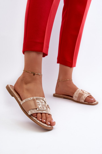 met glans Damespantoffels met ornamenten beige Taleci