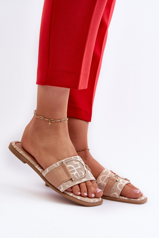 met glans Damespantoffels met ornamenten beige Taleci