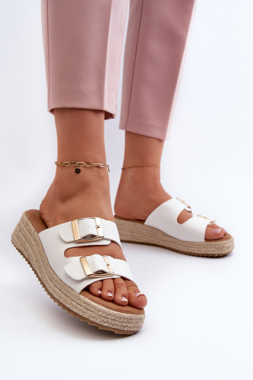 Dames witte slippers van kunstleer Zaloemi 2