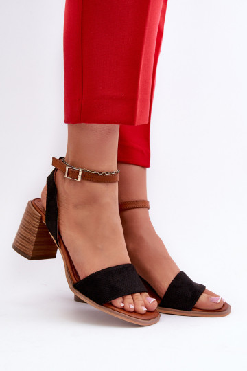 Damessandalen met hoge hak, gemaakt van Eco Suede Black Ronvia
