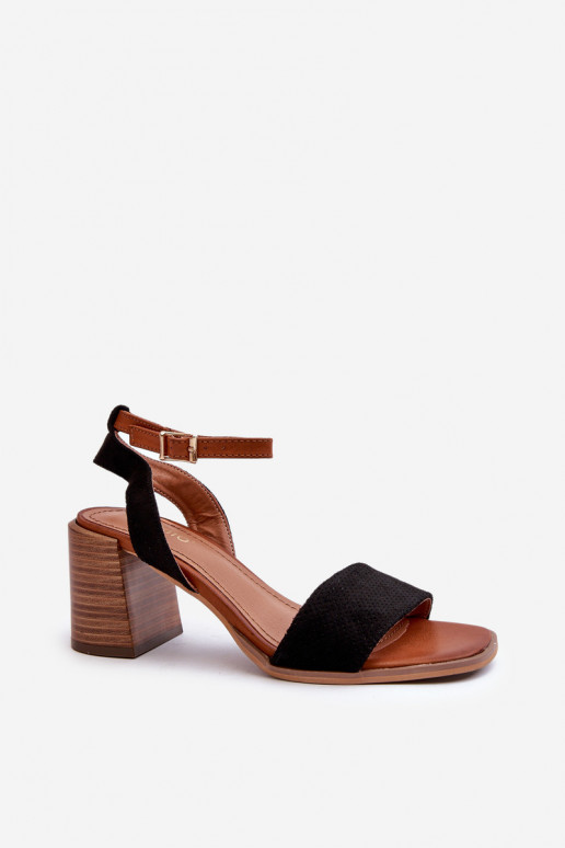 Damessandalen met hoge hak, gemaakt van Eco Suede Black Ronvia Damessandalen met hoge hak, gemaakt van Eco Suede Black Ronvia