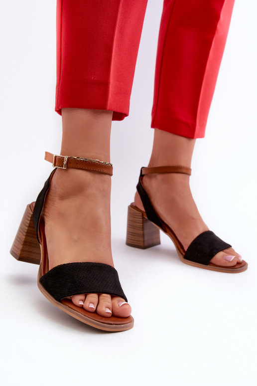 Damessandalen met hoge hak, gemaakt van Eco Suede Black Ronvia Damessandalen met hoge hak, gemaakt van Eco Suede Black Ronvia