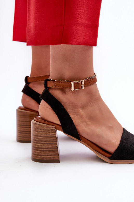 Damessandalen met hoge hak, gemaakt van Eco Suede Black Ronvia Damessandalen met hoge hak, gemaakt van Eco Suede Black Ronvia