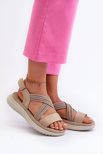 Comfortabele sandalen met zelfklevende sluitingen in beige kleur Ceclea 2