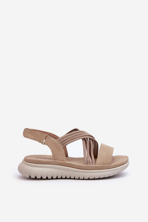 Comfortabele sandalen met zelfklevende sluitingen in beige kleur Ceclea Comfortabele sandalen met zelfklevende sluitingen in beige kleur Ceclea