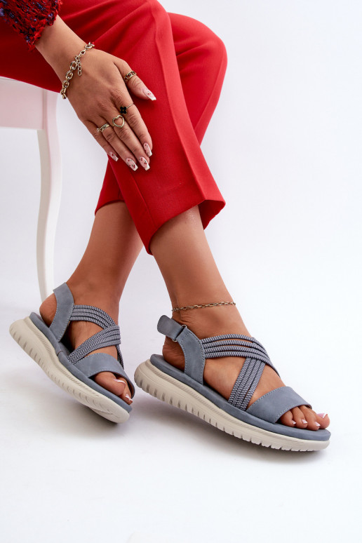 Comfortabele sandalen met zelfklevende sluitingen in de blauwe kleur Ceclea Comfortabele sandalen met zelfklevende sluitingen in de blauwe kleur Ceclea