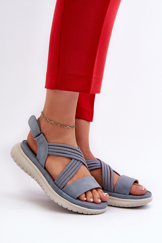 Comfortabele sandalen met zelfklevende sluitingen in de blauwe kleur Ceclea Comfortabele sandalen met zelfklevende sluitingen in de blauwe kleur Ceclea