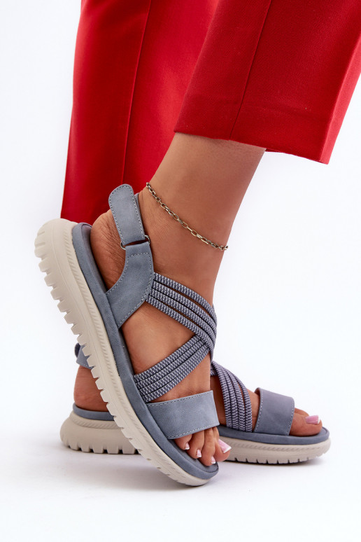 Comfortabele sandalen met zelfklevende sluitingen in de blauwe kleur Ceclea Comfortabele sandalen met zelfklevende sluitingen in de blauwe kleur Ceclea