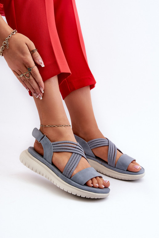 Comfortabele sandalen met zelfklevende sluitingen in de blauwe kleur Ceclea Comfortabele sandalen met zelfklevende sluitingen in de blauwe kleur Ceclea