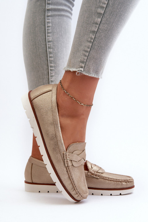 damesmocassins gemaakt van eco-leer in gouden kleur Nestalia