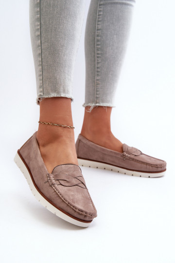 Mocassins van biologisch suède voor dames, donkerbeige Nestalia