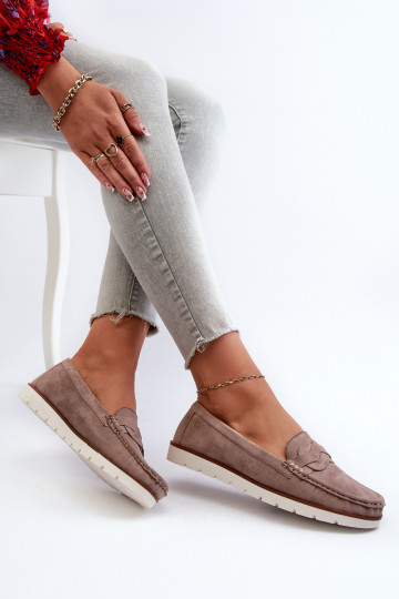 Mocassins van biologisch suède voor dames, donkerbeige Nestalia 2
