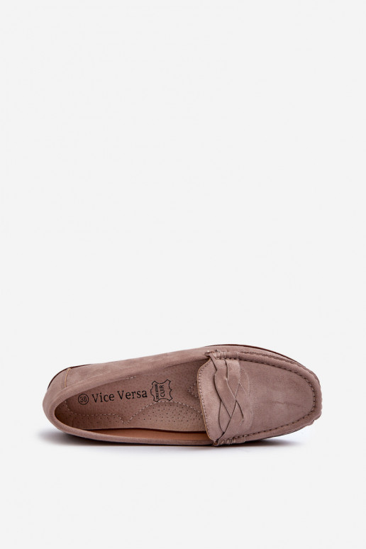 Mocassins van biologisch suède voor dames, donkerbeige Nestalia