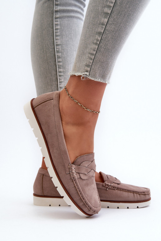 Mocassins van biologisch suède voor dames, donkerbeige Nestalia