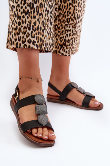 Platte sandalen voor dames met mooie details Sergio Leone SK072H zwarte kleur