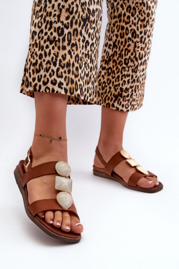 Platte sandalen voor dames met mooie details Sergio Leone SK072H kleur bruin