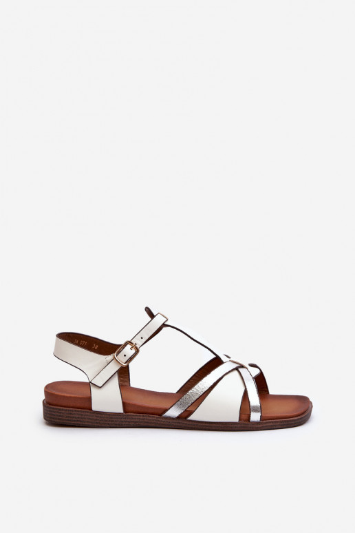 Platte sandalen voor dames gemaakt van ecoleer Sergio Leone SK071H witte kleur Platte sandalen voor dames gemaakt van ecoleer Sergio Leone SK071H witte kleur