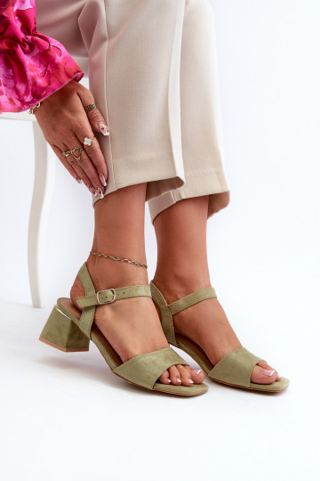 Dames groene sandalen op kunstsuède blok Leiša 2