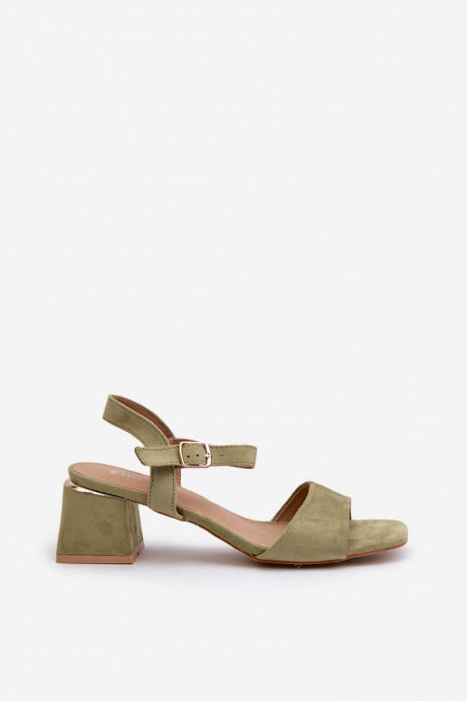 Damessandalen op blok biologisch suède, groene leisha