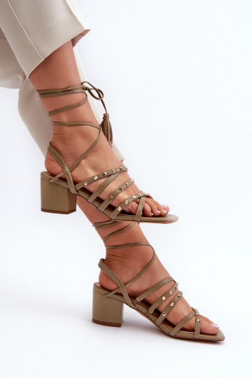 Ozdobione vetersandalen met lage hak in groene Chrisele 2