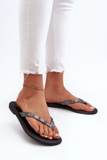 Elastyczne pantoffels met platte zool JJ285297 grijszwart