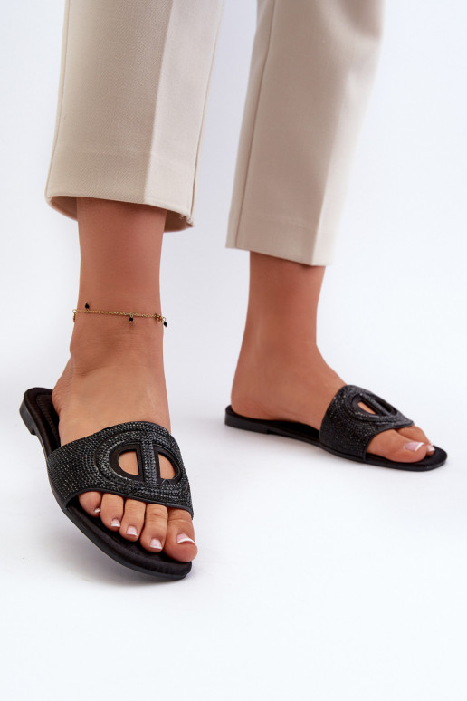 Damesslippers met brede hak in de kleur zwart Dimrose Damesslippers met brede hak in de kleur zwart Dimrose