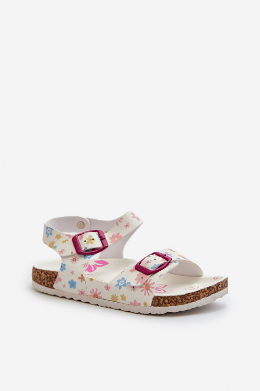 Sandalen Kinderen met bloemen met gespen in witte kleur Memoria Sandalen Kinderen met bloemen met gespen in witte kleur Memoria