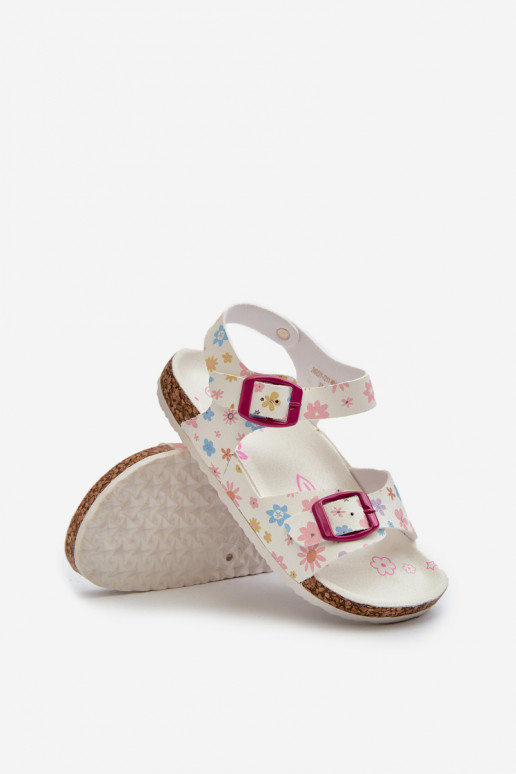Sandalen Kinderen met bloemen met gespen in witte kleur Memoria Sandalen Kinderen met bloemen met gespen in witte kleur Memoria