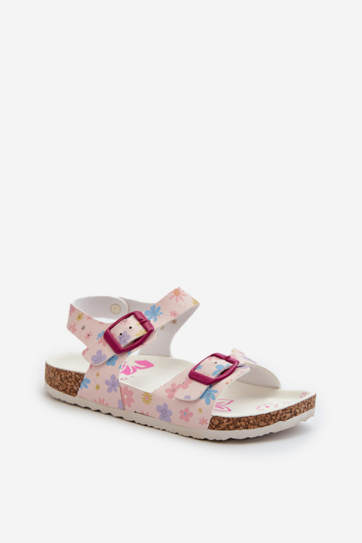 Sandalen Kinderen met bloemen met gespen in roze kleur Memoria
