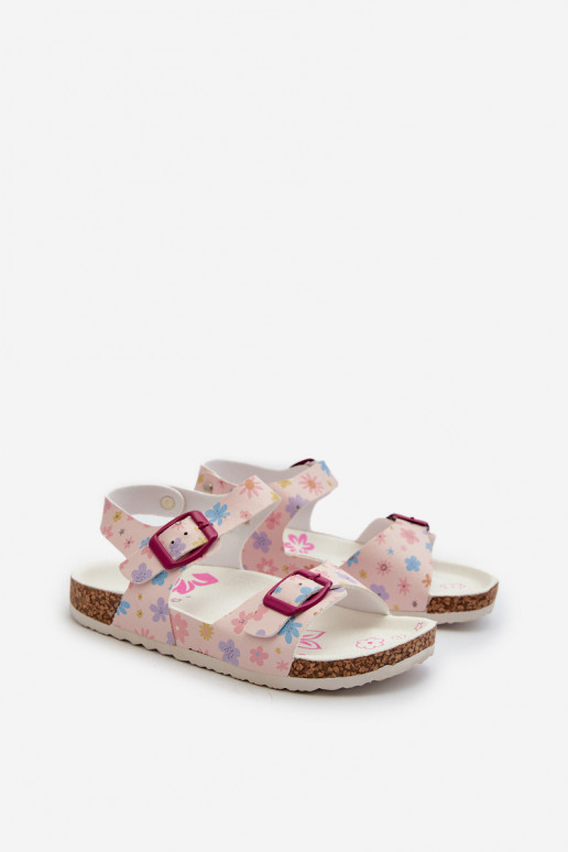 Sandalen Kinderen met bloemen met gespen in roze kleur Memoria
