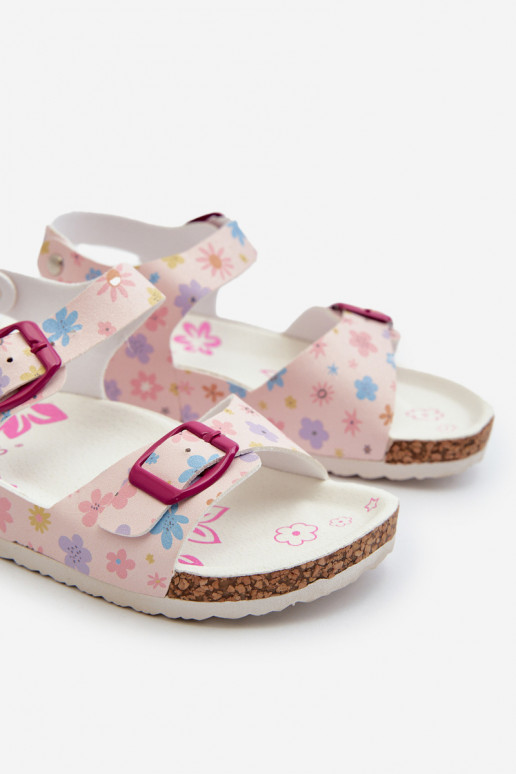 Sandalen Kinderen met bloemen met gespen in roze kleur Memoria