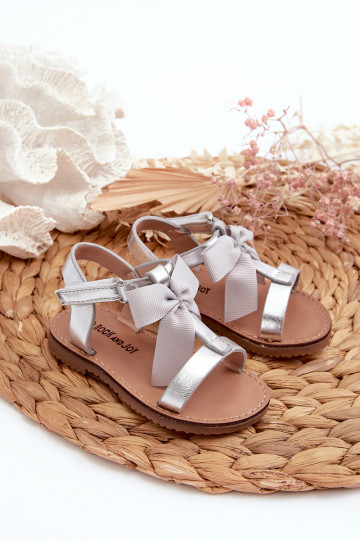 Sandalen Kinder met linten met zelfklevende sluitingen zilverkleur Joratia