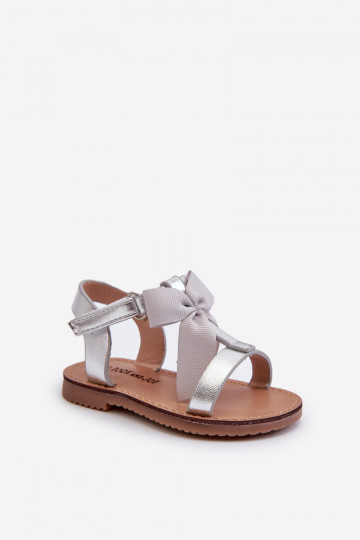 Sandalen Kinder met linten met zelfklevende sluitingen zilverkleur Joratia 2