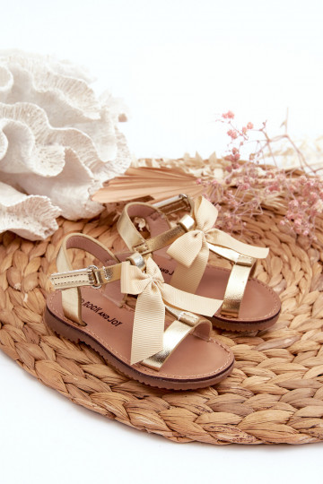 Sandalen Kinder met linten met zelfklevende sluitingen goudkleur Joratia