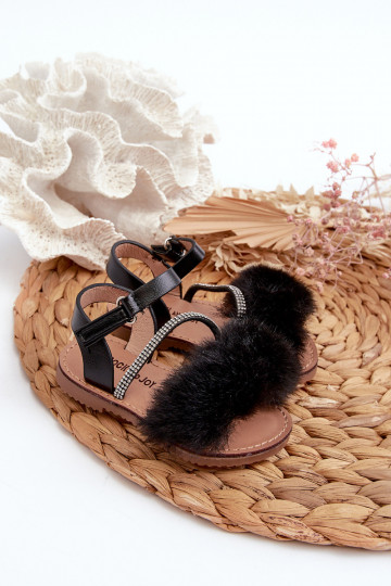 Sandalen Kinderen met zelfklevende sluitingen met bont zwarte kleur Rosavere