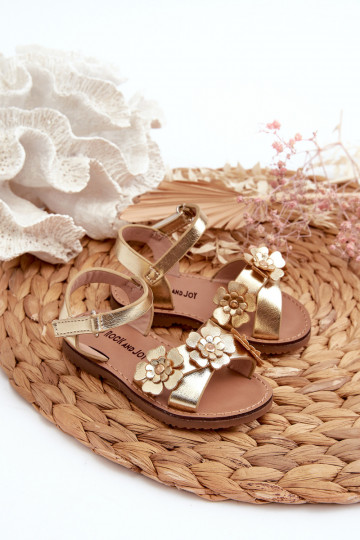 Sandalen Kinder Ozdobione met bloemmotieven met zelfklevende sluitingen goudkleur Fagossa