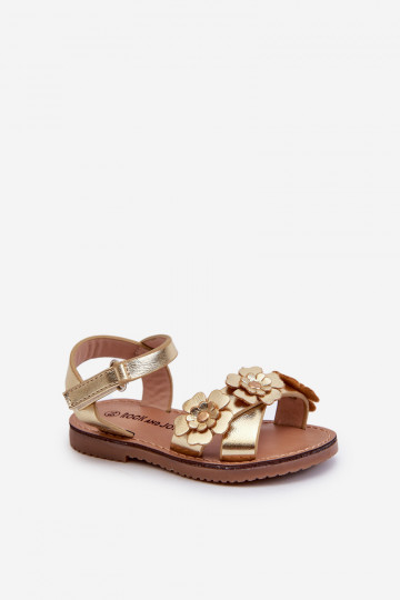 Sandalen Kinder Ozdobione met bloemmotieven met zelfklevende sluitingen goudkleur Fagossa 2