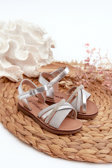 met glans Kindersandalen met plaksluiting, zilverkleur Delphina