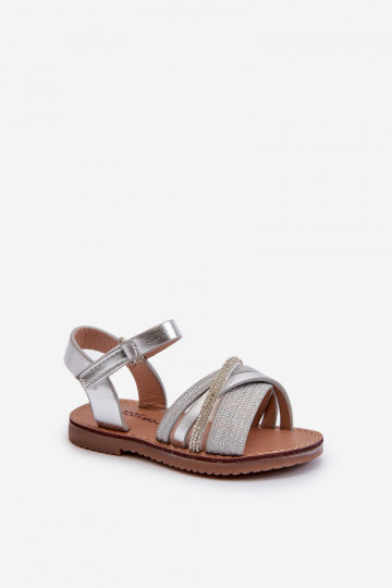 met glans Kindersandalen met plaksluiting, zilverkleur Delphina 2