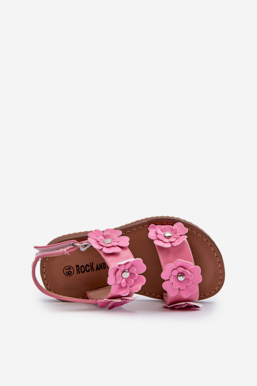 Gelakte kindersandalen Ozdobione met bloemmotieven roze Tinette Gelakte kindersandalen Ozdobione met bloemmotieven roze Tinette