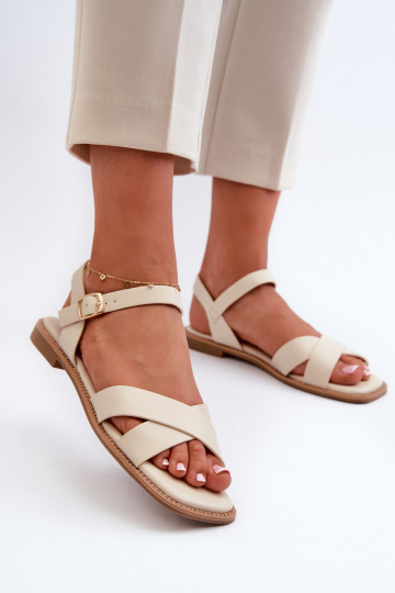 Platte sandalen voor dames gemaakt van ecoleer S.Barski KV27-003 beige kleur