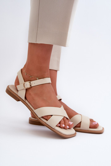 Platte sandalen voor dames gemaakt van ecoleer S.Barski KV27-003 beige kleur 2
