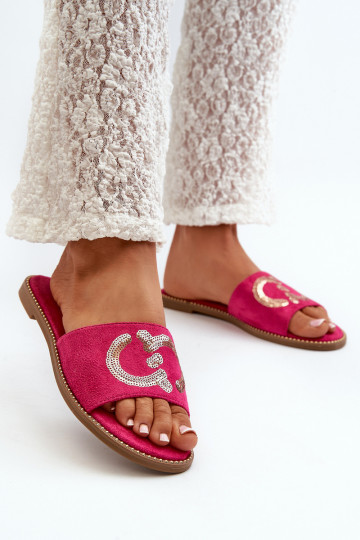 Platte damesslippers met glanzende schubben S.Barski KV27-052 roze kleur 2