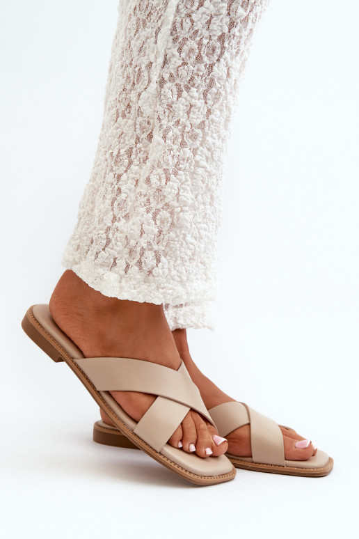 Damespantoffels met brede hak gemaakt van ecoleer S.Barski KV27-002 beige