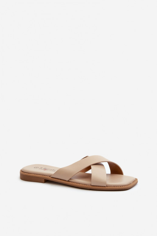 Damespantoffels met brede hak gemaakt van ecoleer S.Barski KV27-002 beige