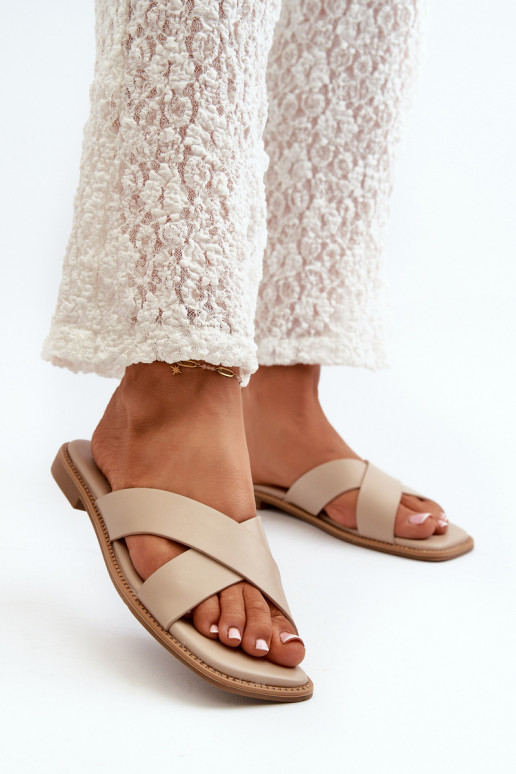 Damespantoffels met brede hak gemaakt van ecoleer S.Barski KV27-002 beige