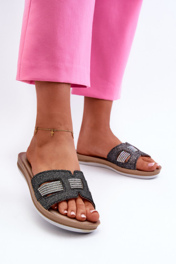 Comfortabele glanzende pantoffels Inblu BA000050 zwart